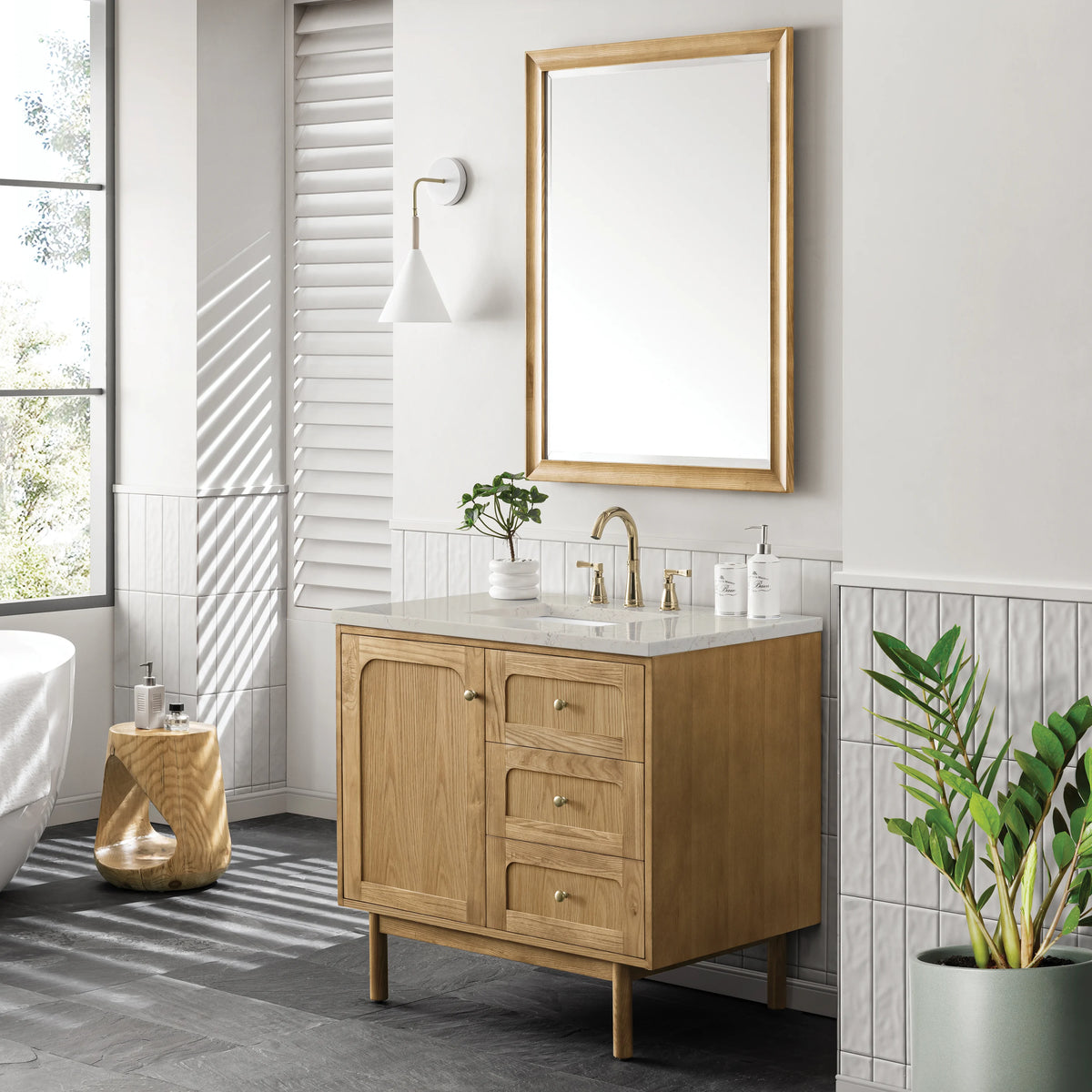 Laurent 36" Single Vanity, Light Natural Oak, w/ 3 CM Siberian Silestone Top, view 9