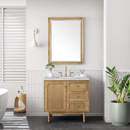 Laurent 36" Single Vanity, Light Natural Oak w/ 3 CM Victorian Silver Top, view 5