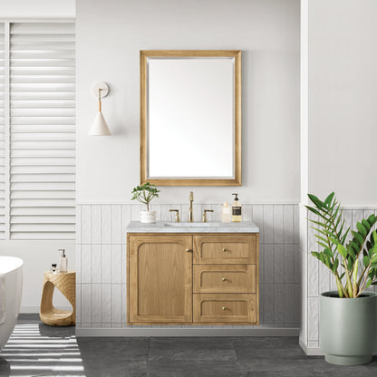 Laurent 36" Single Vanity, Light Natural Oak w/ 3 CM Victorian Silver Top, view 6