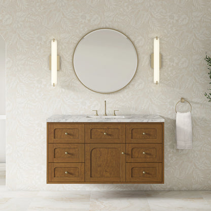 Laurent 48" Single Vanity, Honey Oak w/ 3 CM Carrara Marble Top, view 6