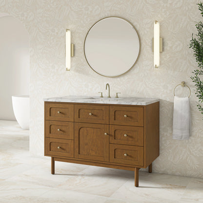 Laurent 48" Single Vanity, Honey Oak w/ 3 CM Carrara Marble Top, view 7