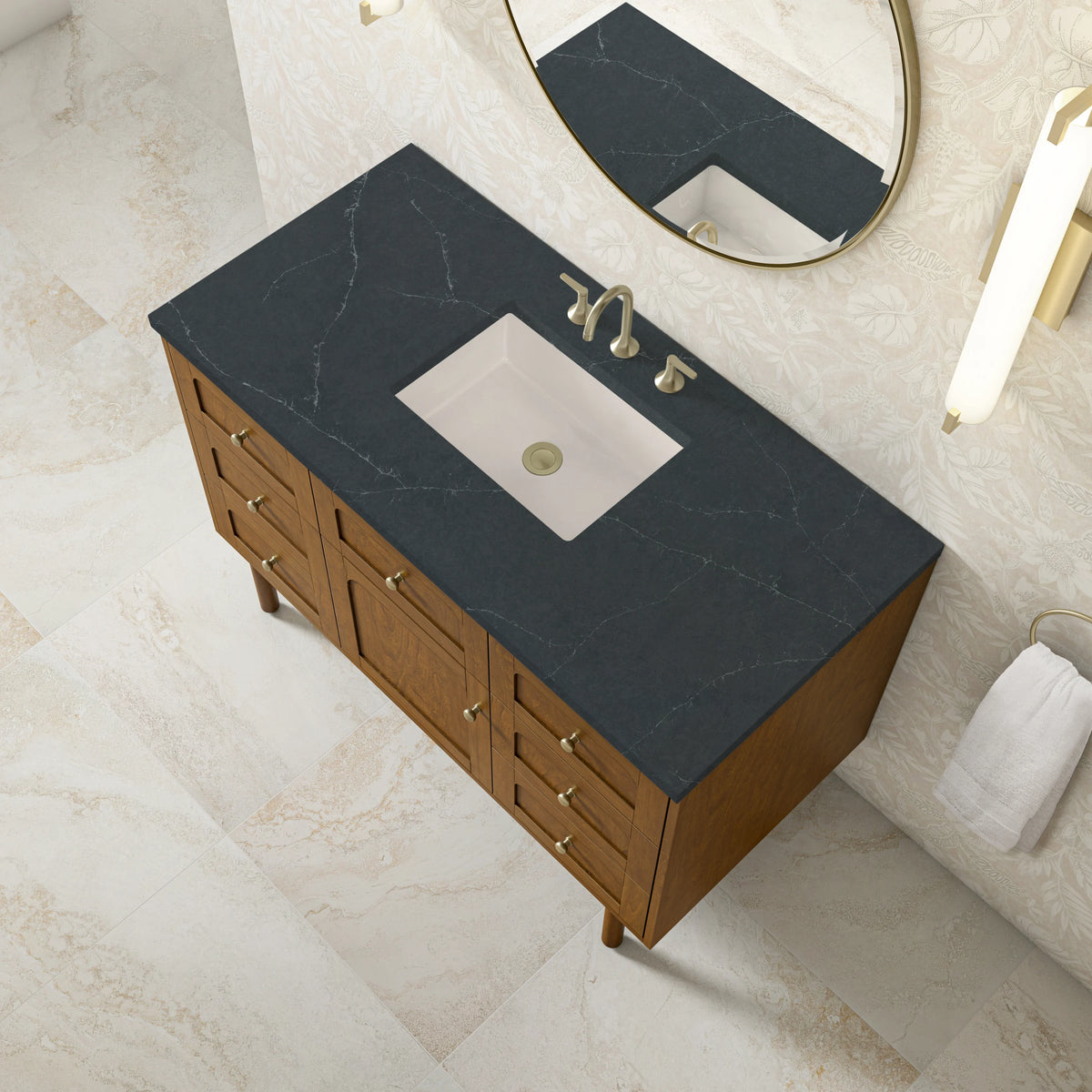 Laurent 48" Single Vanity, Honey Oak w/ 3 CM Charcoal Soapstone Silestone Top, view 11