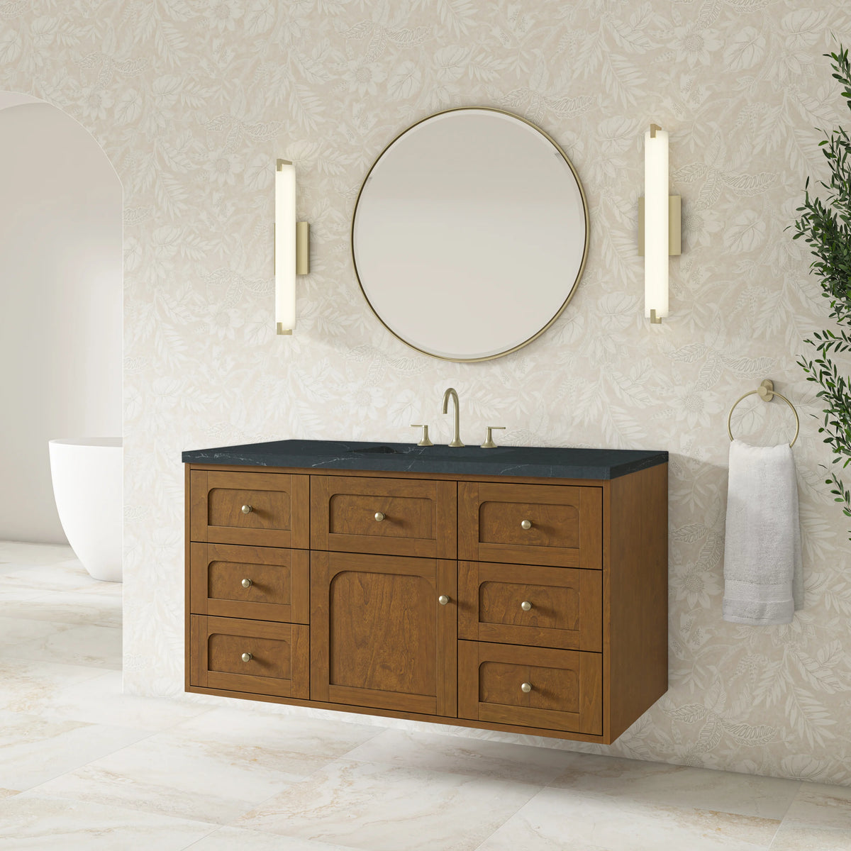 Laurent 48" Single Vanity, Honey Oak w/ 3 CM Charcoal Soapstone Silestone Top, view 8