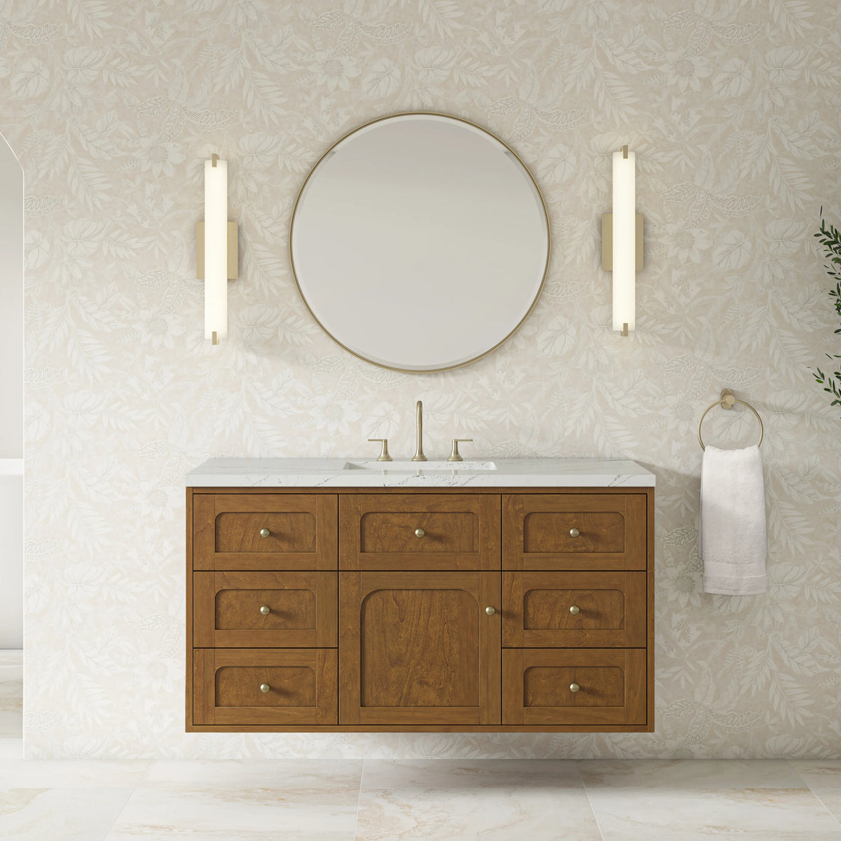Laurent 48" Single Vanity, Honey Oak w/ 3 CM Ethereal Noctis Silestone Top, view 6