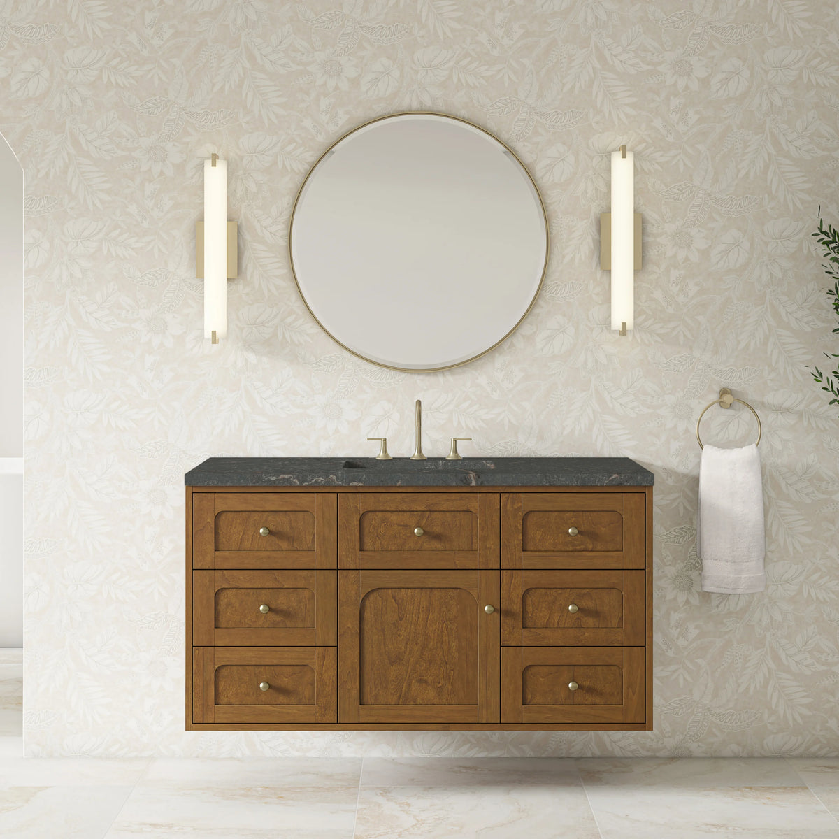 Laurent 48" Single Vanity, Honey Oak w/ 3 CM Parisien Bleu Silestone Top, view 6