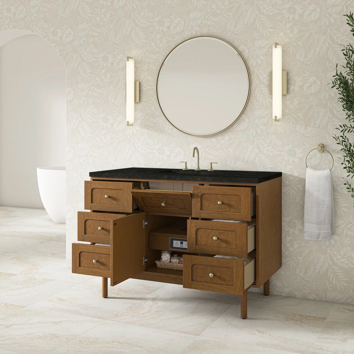 Laurent 48" Single Vanity, Honey Oak w/ 3 CM Phantome Eclos Top, view 9