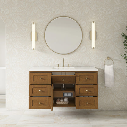 Laurent 48" Single Vanity, Honey Oak w/ 3 CM White Zeus Silestone Top, view 14