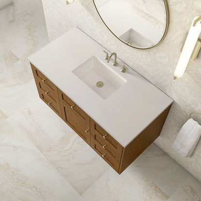 Laurent 48" Single Vanity, Honey Oak w/ 3 CM White Zeus Silestone Top, view 17