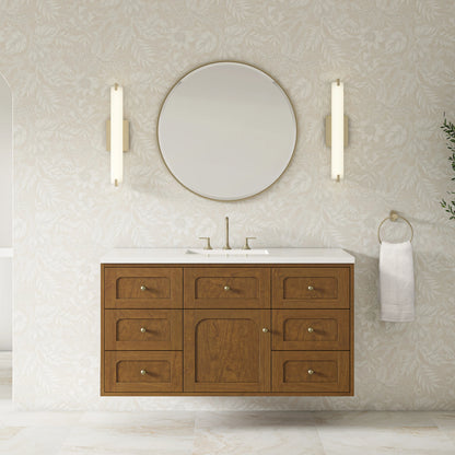 Laurent 48" Single Vanity, Honey Oak w/ 3 CM White Zeus Silestone Top, view 6