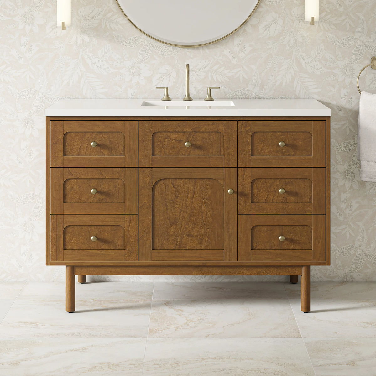 Laurent 48" Single Vanity, Honey Oak w/ 3 CM White Zeus Silestone Top, view 7