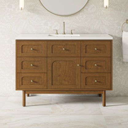 Laurent 48" Single Vanity, Honey Oak w/ 3 CM White Zeus Silestone Top, view 7