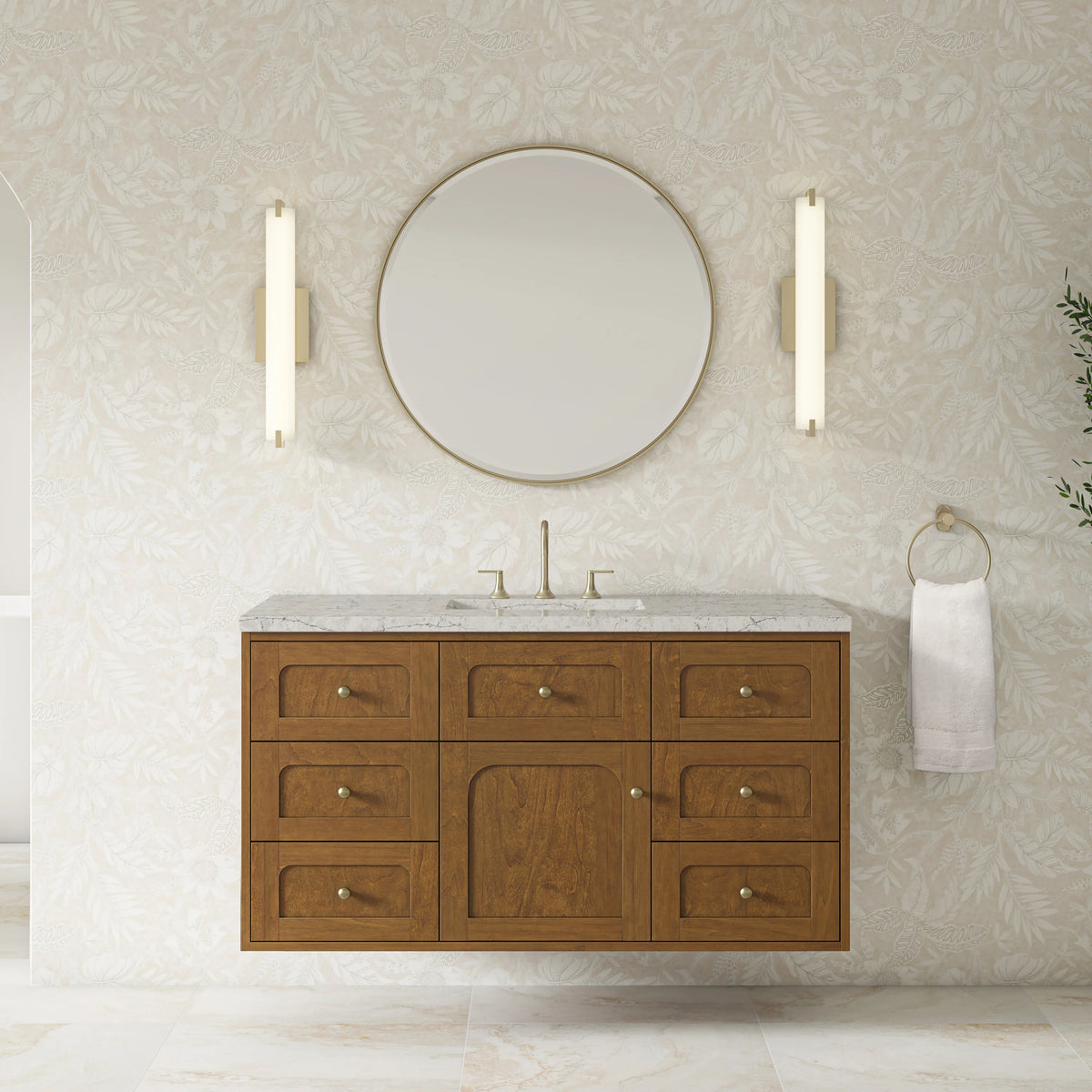 Laurent 48" Single Vanity, Honey Oak w/ 3 CM Eternal Jasmine Pearl Silestone Top w/FreePower Wireless Charger, view 7