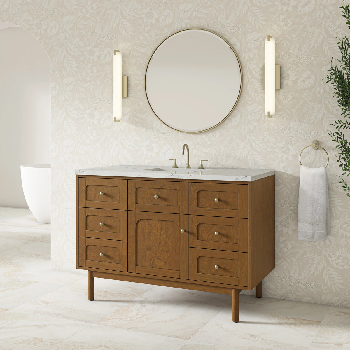 Laurent 48" Single Vanity, Honey Oak w/ 3 CM Ethereal Noctis Silestone Top w/FreePower Wireless Charger, view 8