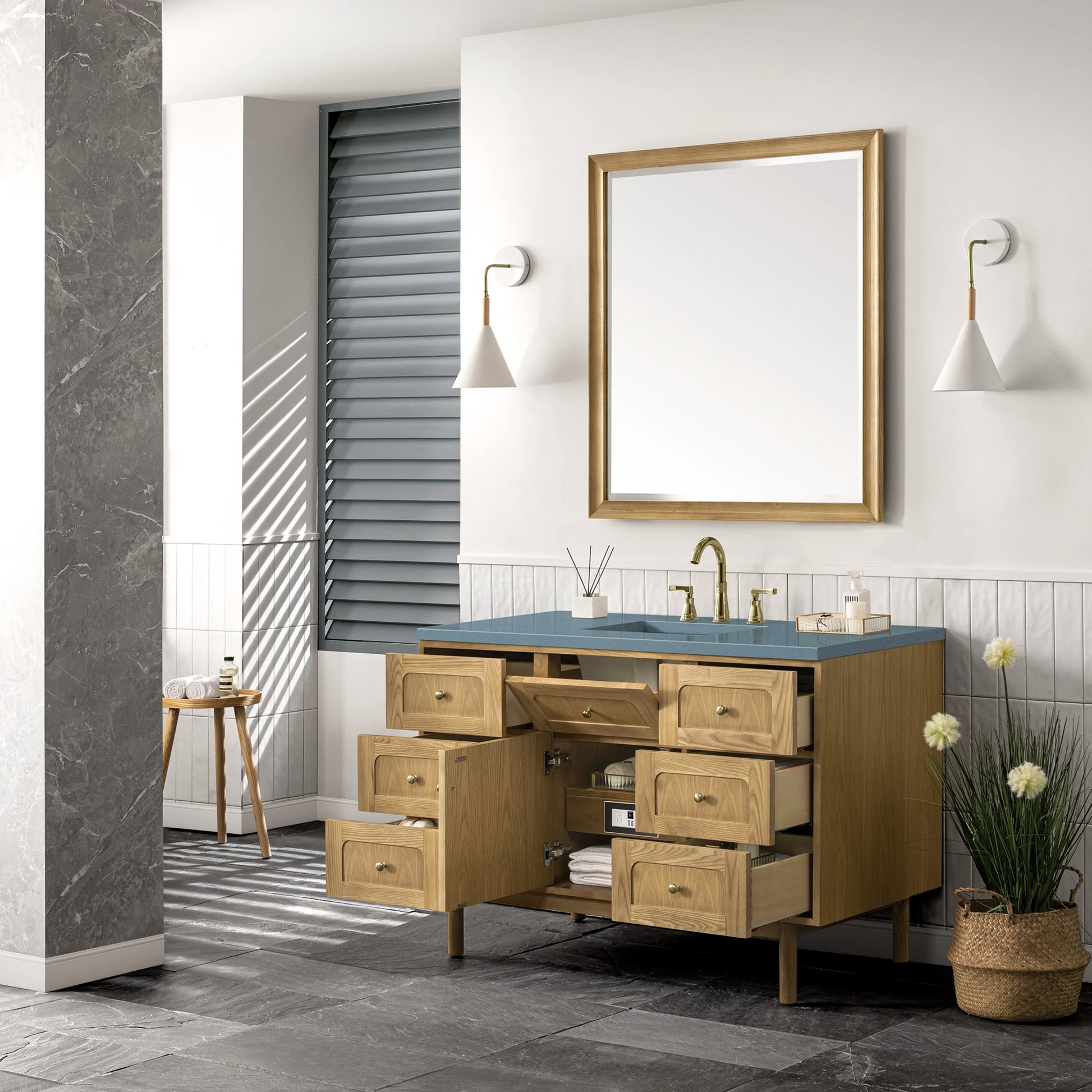 Renovate for Less Atlanta Laurent 48" Single Vanity, Light Natural Oak w/ 3 CM Cala Blue Top, view 10