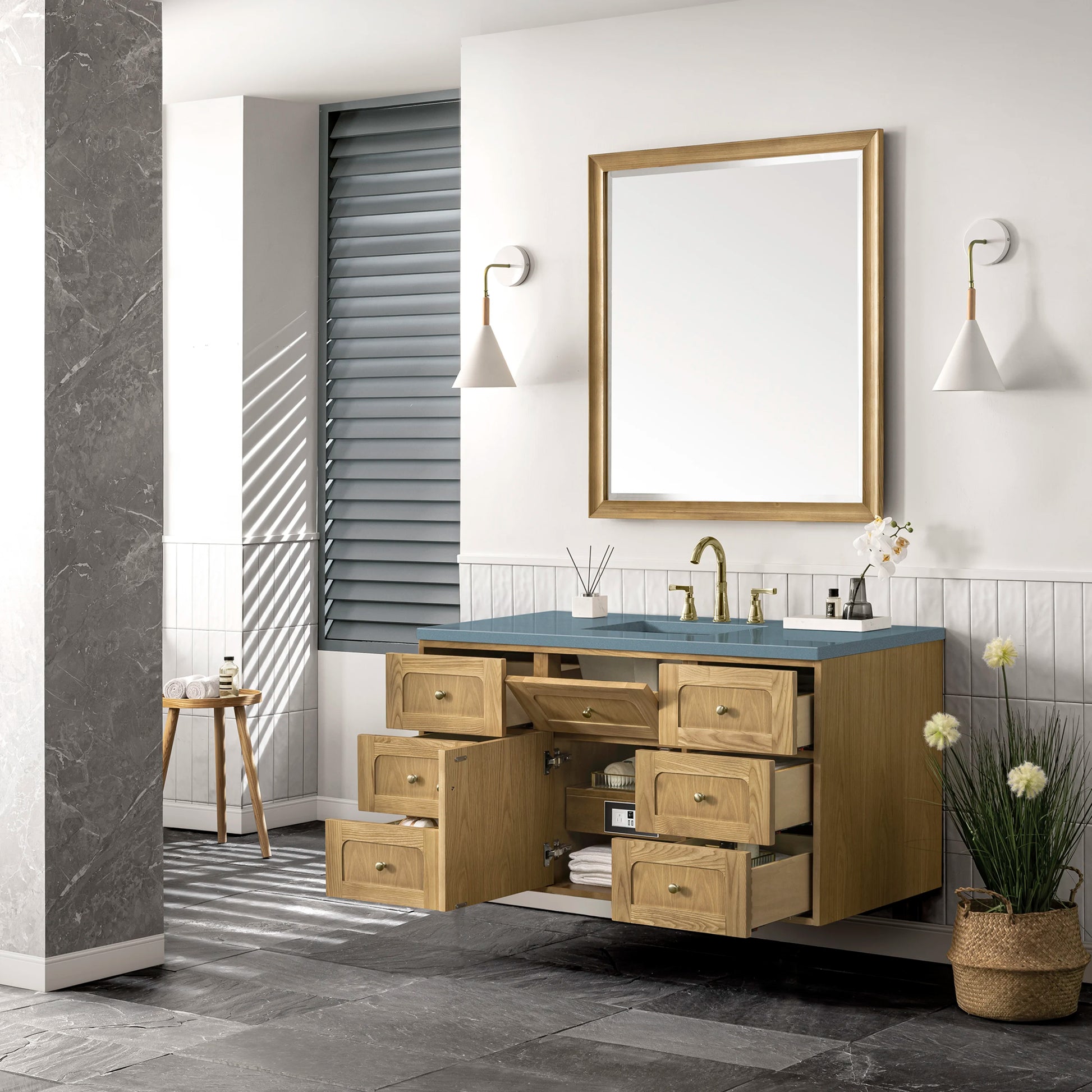 Renovate for Less Atlanta Laurent 48" Single Vanity, Light Natural Oak w/ 3 CM Cala Blue Top, view 11