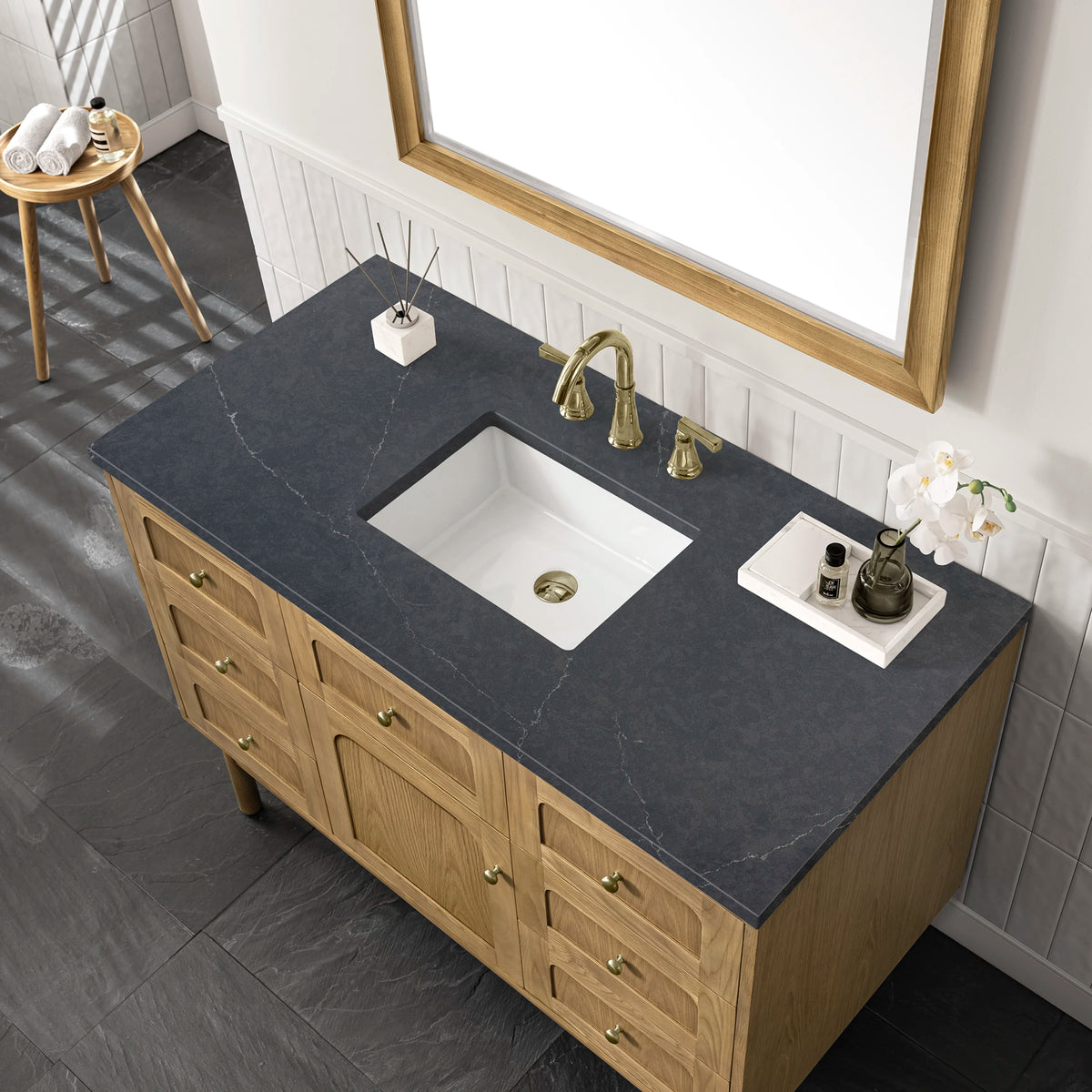 Laurent 48" Single Vanity, Light Natural Oak w/ 3 CM Charcoal Soapstone Top, view 12