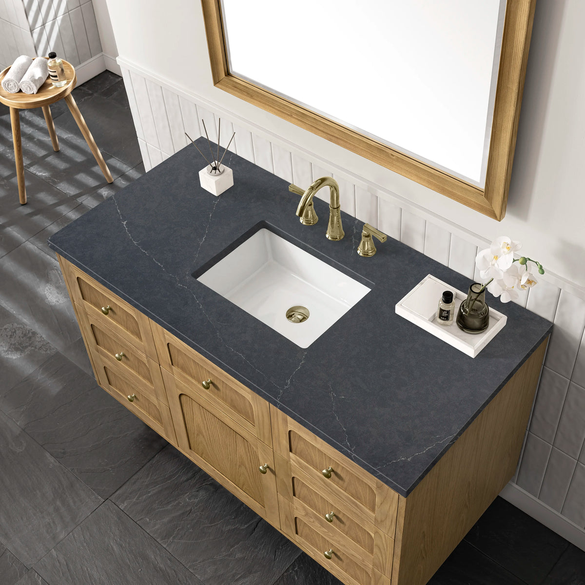 Laurent 48" Single Vanity, Light Natural Oak w/ 3 CM Charcoal Soapstone Top, view 13