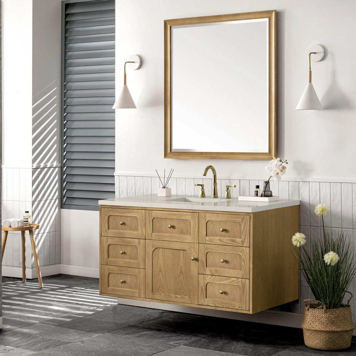 Laurent 48" Single Vanity, Light Natural Oak, w/ 3 CM Siberian Silestone Top, view 10