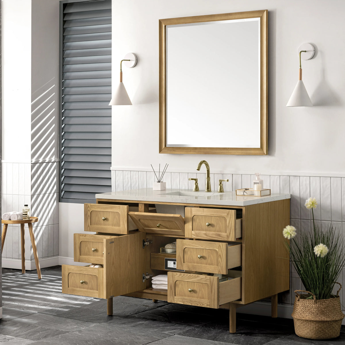 Laurent 48" Single Vanity, Light Natural Oak, w/ 3 CM Siberian Silestone Top, view 11