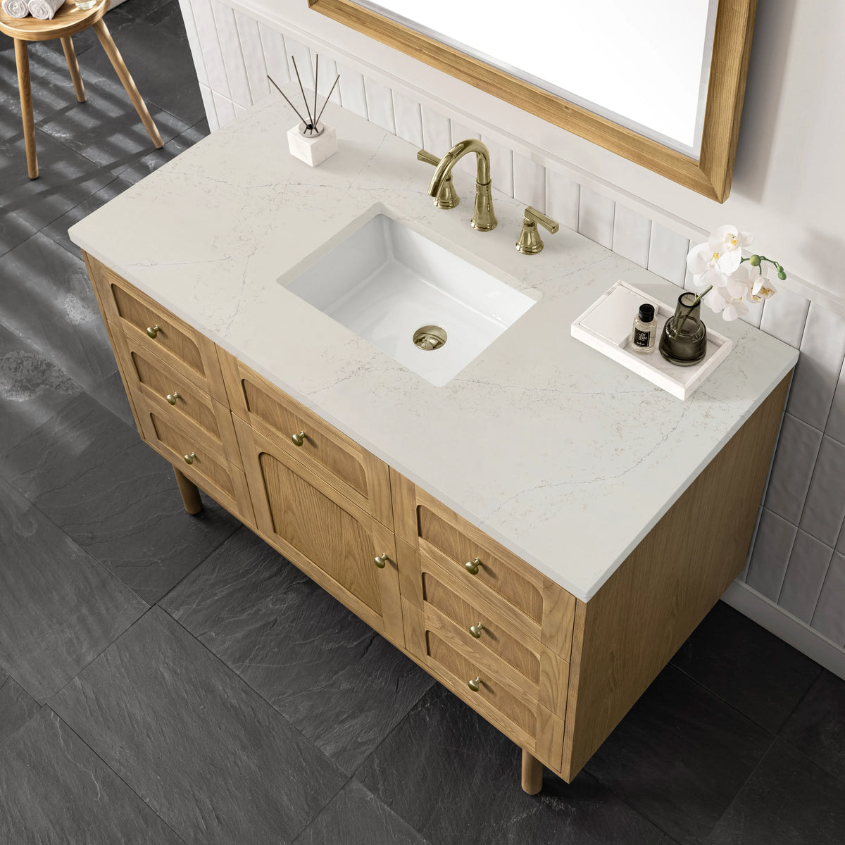 Laurent 48" Single Vanity, Light Natural Oak, w/ 3 CM Siberian Silestone Top, view 14