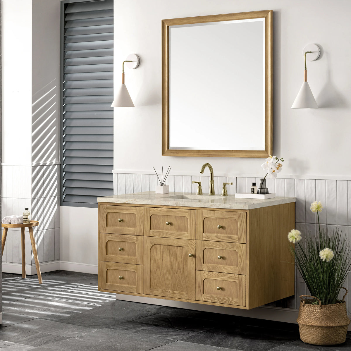 Laurent 48" Single Vanity, Light Natural Oak, w/ 3 CM Tajnar Eclos Top, view 10