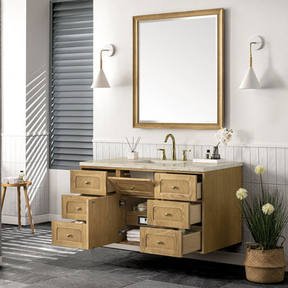Laurent 48" Single Vanity, Light Natural Oak, w/ 3 CM Tajnar Eclos Top w/FreePower Wireless Charger, view 14