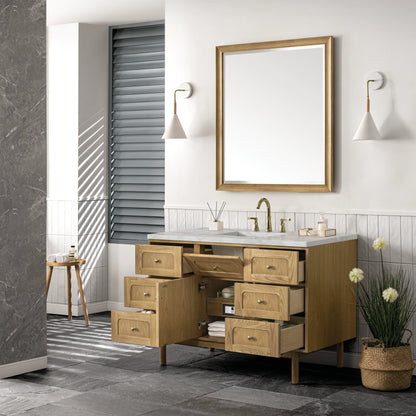 Laurent 48" Single Vanity, Light Natural Oak w/ 3 CM Victorian Silver Top w/FreePower Wireless Charger, view 11