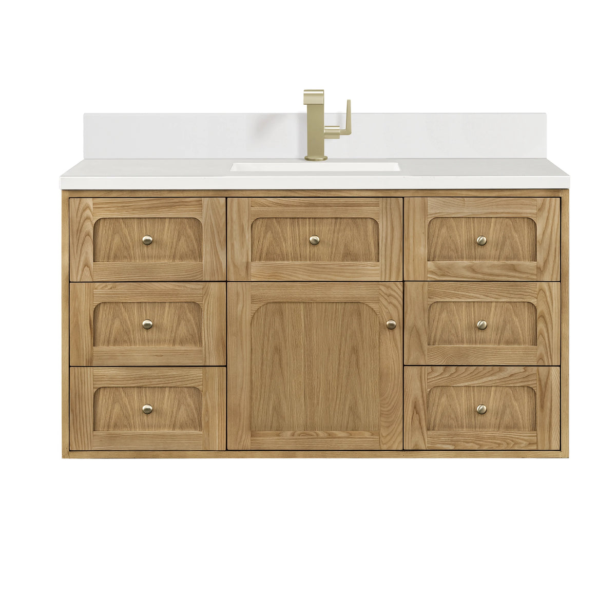 Laurent 48" Single Vanity, Light Natural Oak w/ Single Hole 3 CM White Zeus Top & Backsplash, view 2