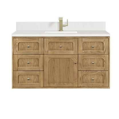 Laurent 48" Single Vanity, Light Natural Oak w/ Single Hole 3 CM White Zeus Top & Backsplash, view 2