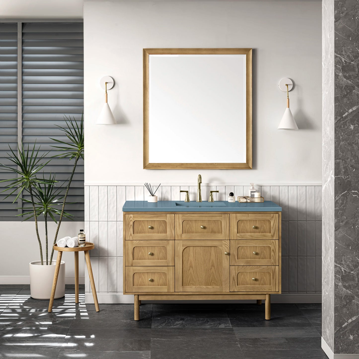 Renovate for Less Atlanta Laurent 48" Single Vanity, Light Natural Oak w/ 3 CM Cala Blue Top, view 6