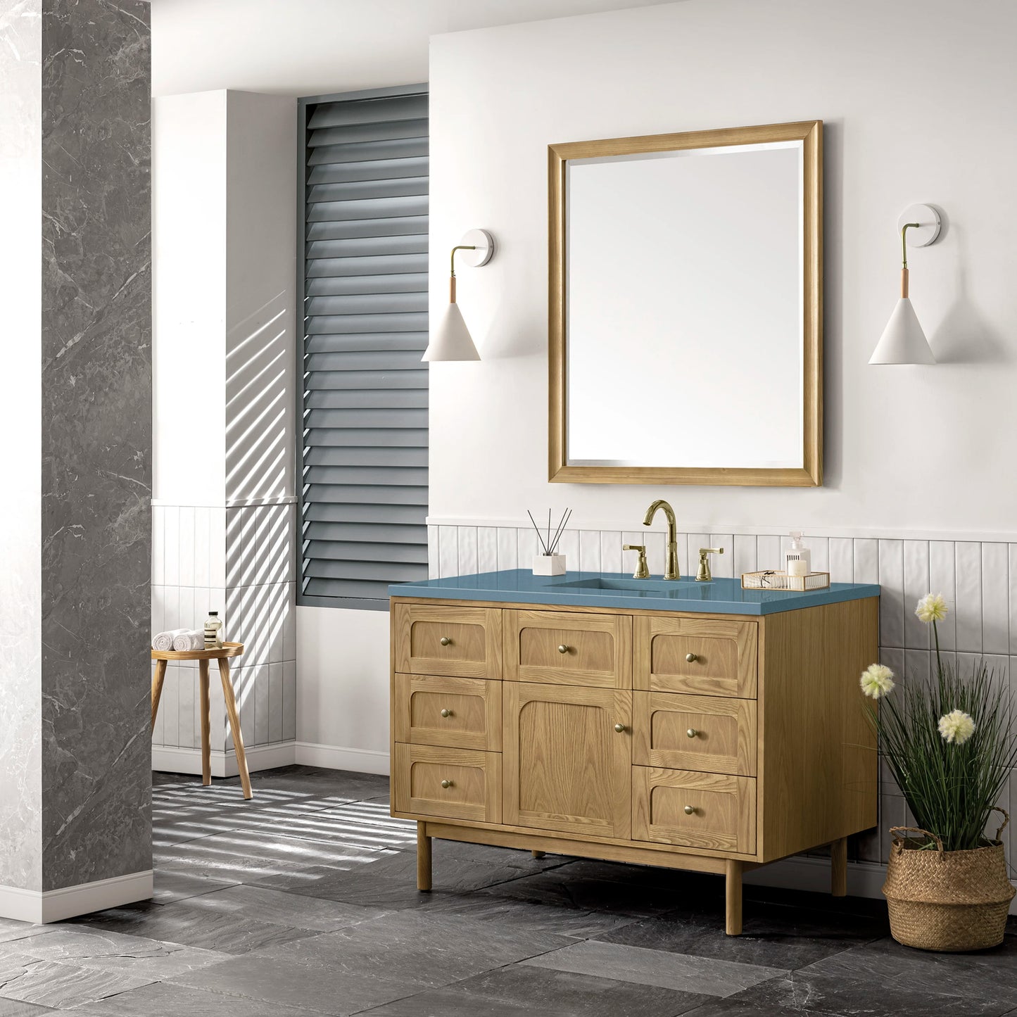 Renovate for Less Atlanta Laurent 48" Single Vanity, Light Natural Oak w/ 3 CM Cala Blue Top, view 8