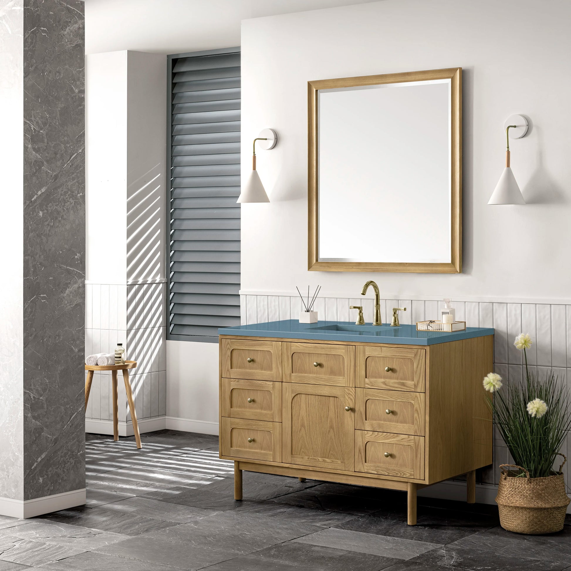 Renovate for Less Atlanta Laurent 48" Single Vanity, Light Natural Oak w/ 3 CM Cala Blue Top, view 8