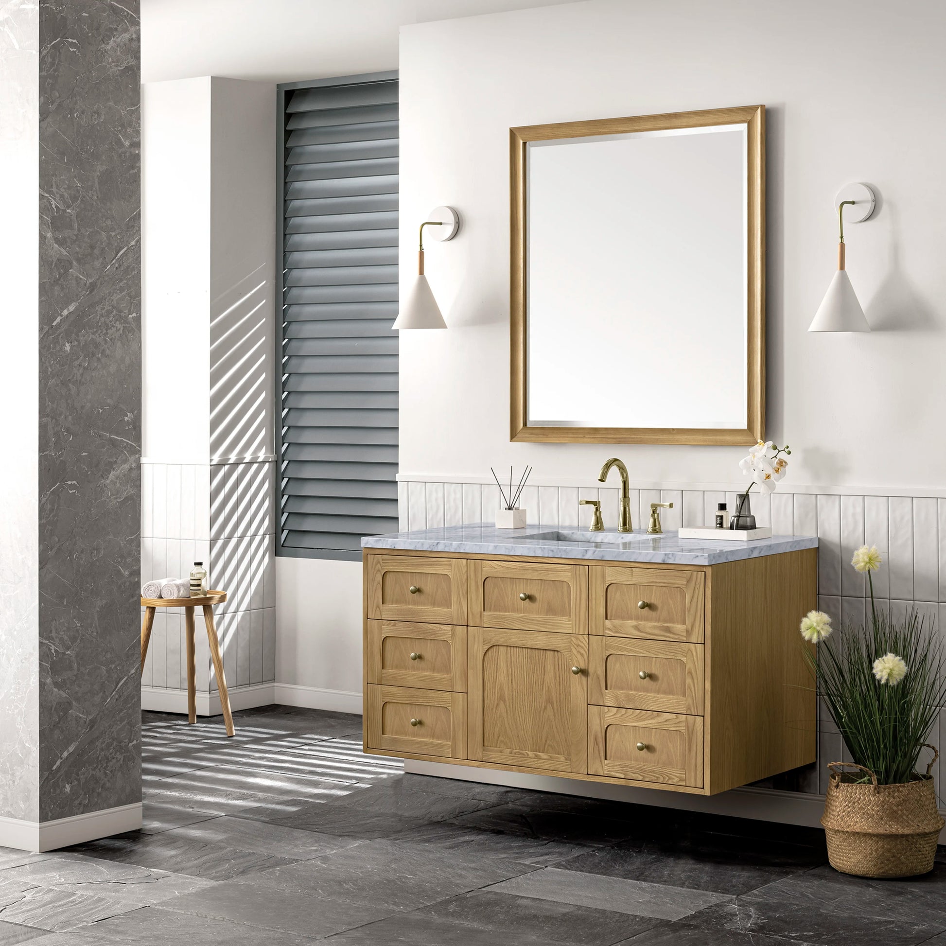 Renovate for Less Atlanta Laurent 48" Single Vanity, Light Natural Oak w/ 3 CM Cala Blue Top, view 9