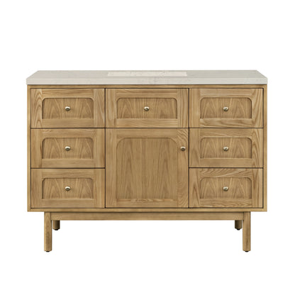 Laurent 48" Single Vanity, Light Natural Oak, w/ 3 CM Siberian Silestone Top, view 2