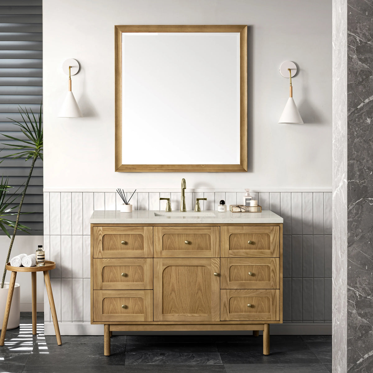 Laurent 48" Single Vanity, Light Natural Oak, w/ 3 CM Siberian Silestone Top, view 7