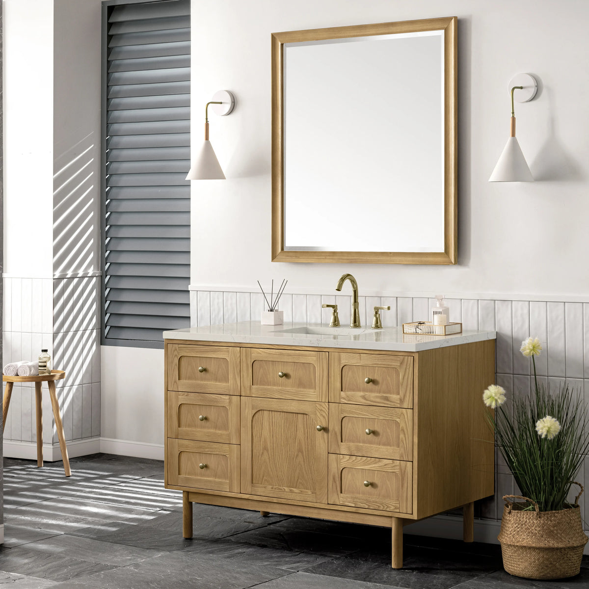Laurent 48" Single Vanity, Light Natural Oak, w/ 3 CM Siberian Silestone Top, view 9