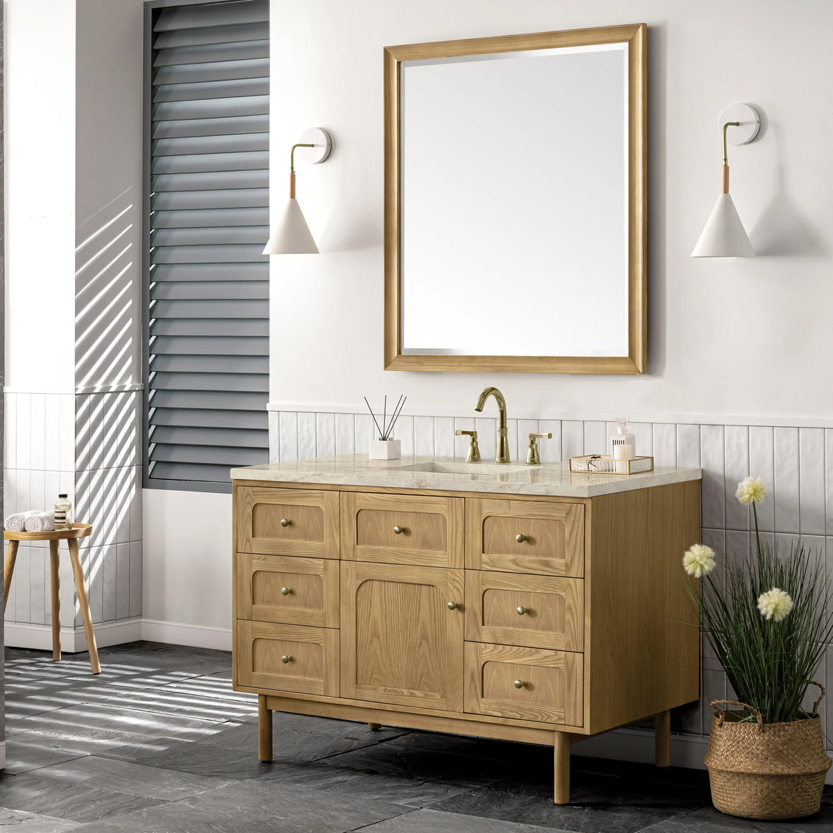Laurent 48" Single Vanity, Light Natural Oak, w/ 3 CM Tajnar Eclos Top, view 9