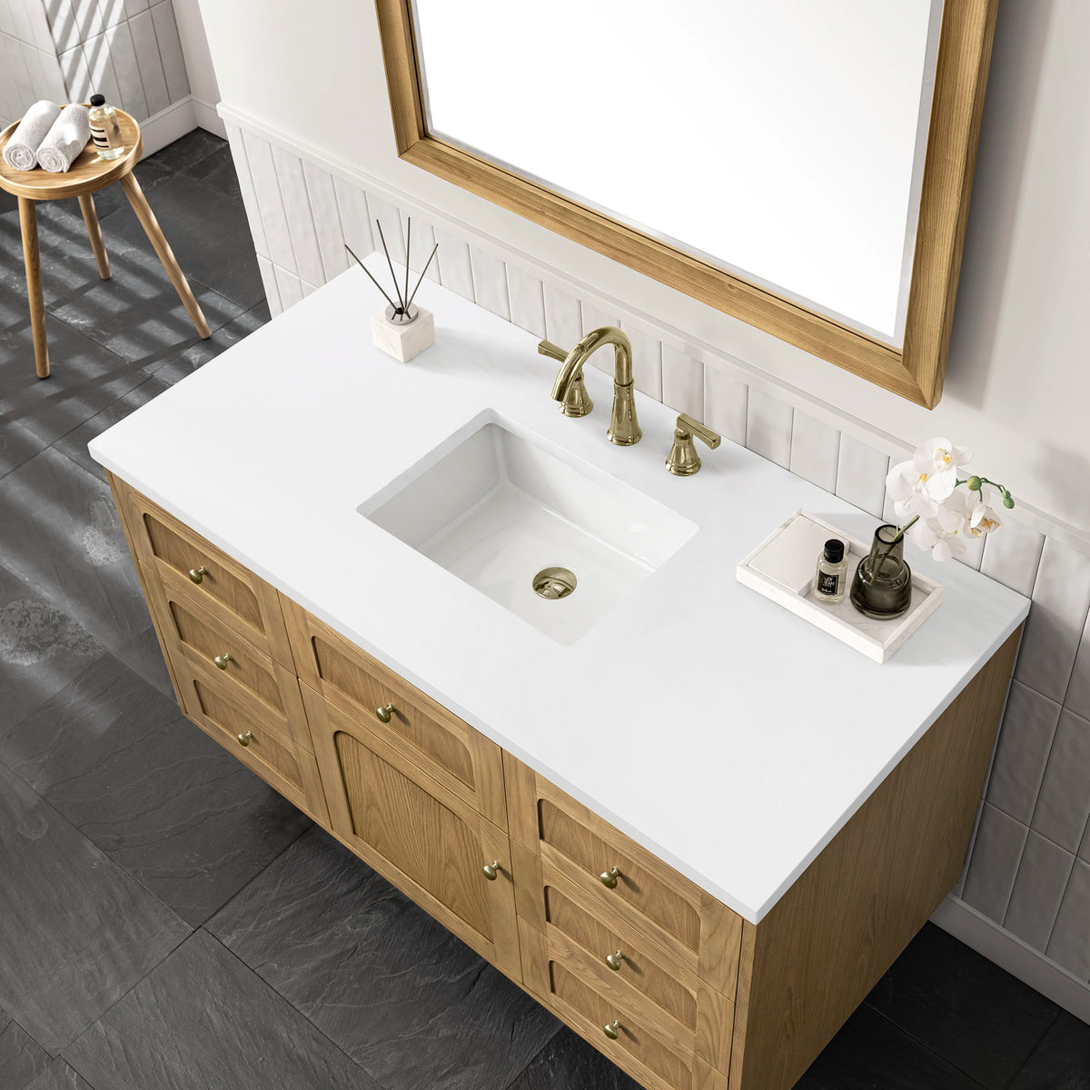Laurent 48" Single Vanity, Light Natural Oak w/ 3 CM White Zeus Top, view 18
