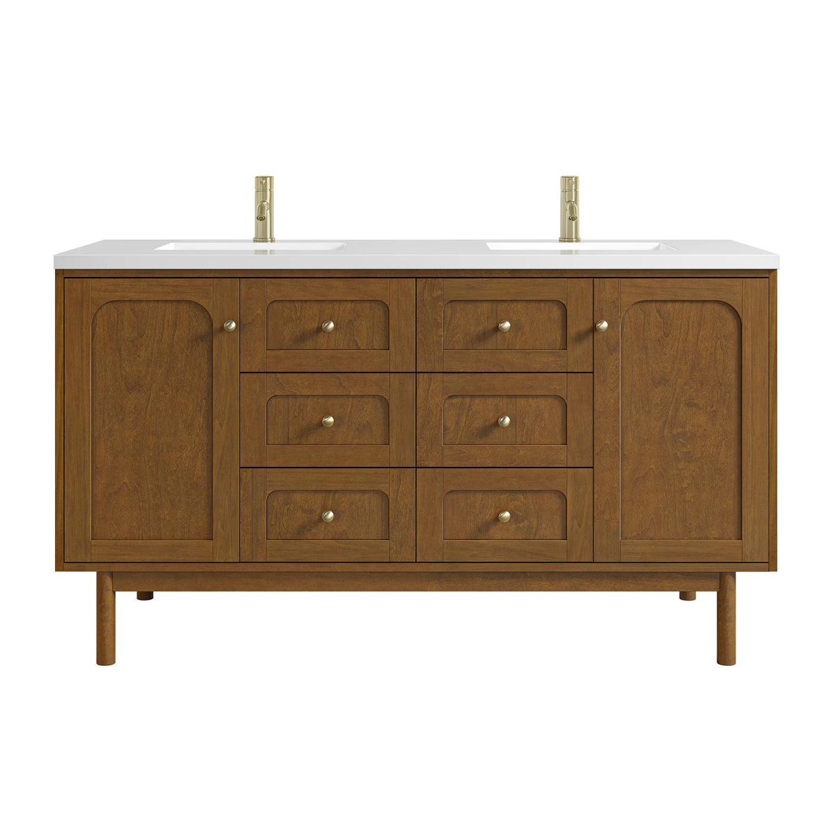 Laurent 60" Double Vanity, Honey Oak w/ Single Hole 3 CM White Zeus Silestone Top and Matching Backsplash
