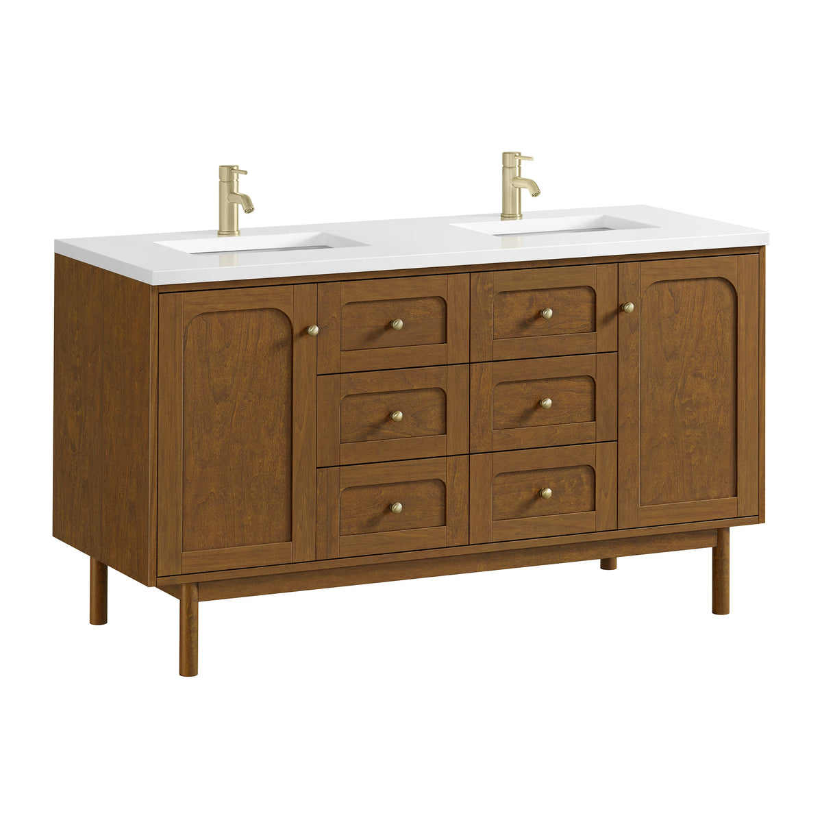 Laurent 60" Double Vanity, Honey Oak w/ Single Hole 3 CM White Zeus Silestone Top and Matching Backsplash, view 14