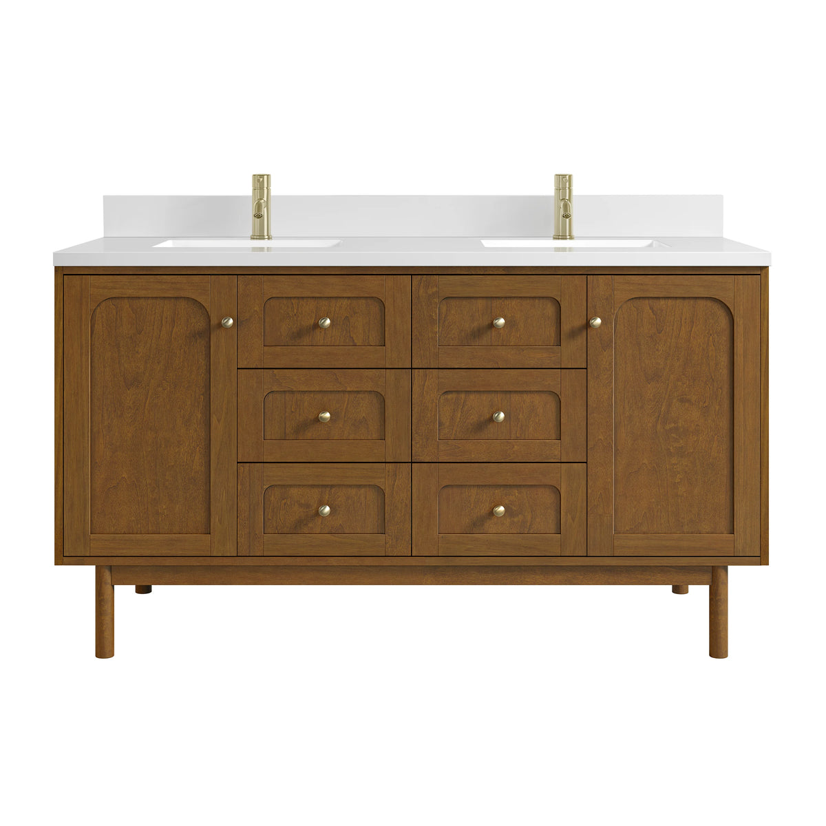 Laurent 60" Double Vanity, Honey Oak w/ Single Hole 3 CM White Zeus Silestone Top and Matching Backsplash, view 2