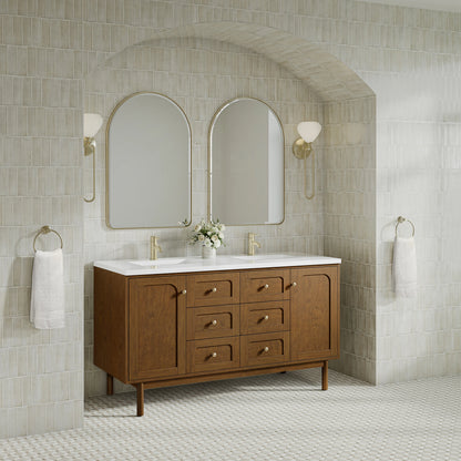 Laurent 60" Double Vanity, Honey Oak w/ Single Hole 3 CM White Zeus Silestone Top and Matching Backsplash, view 7