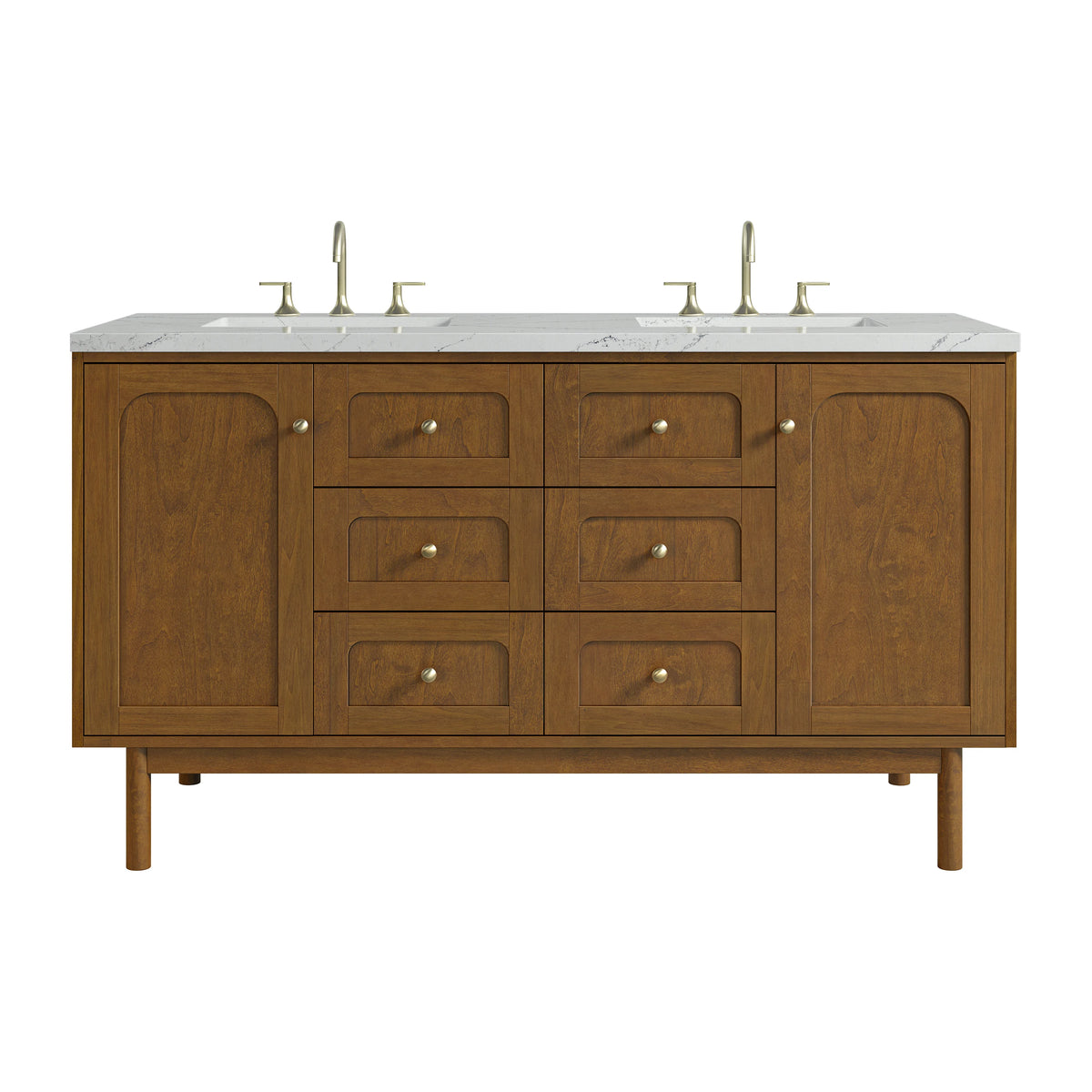 Laurent 60" Double Vanity, Honey Oak w/ 3 CM Ethereal Noctis Silestone Top