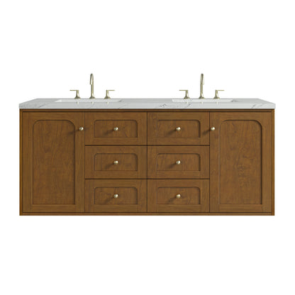 Laurent 60" Double Vanity, Honey Oak w/ 3 CM Ethereal Noctis Silestone Top, view 2