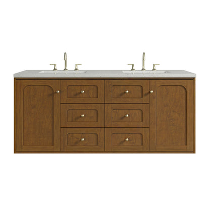 Laurent 60" Double Vanity, Honey Oak w/ 3 CM Lime Delight Silestone Top, view 2