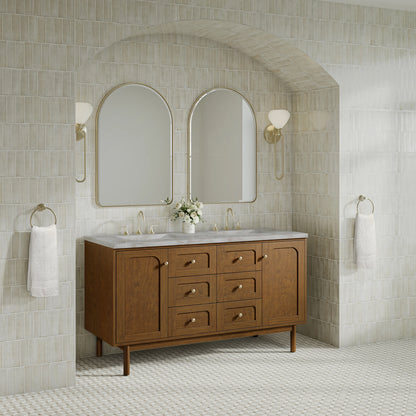 Laurent 60" Double Vanity, Honey Oak w/ 3 CM Victorian Silver Silestone Top, view 7