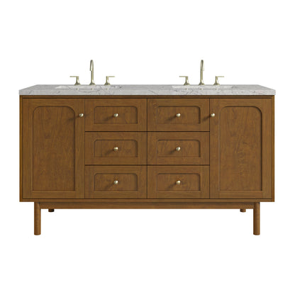 Laurent 60" Double Vanity, Honey Oak w/ 3 CM Eternal Jasmine Pearl Silestone Top w/FreePower Wireless Charger