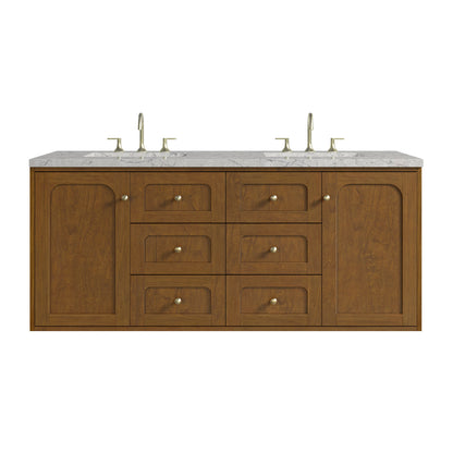 Laurent 60" Double Vanity, Honey Oak w/ 3 CM Eternal Jasmine Pearl Silestone Top w/FreePower Wireless Charger, view 2