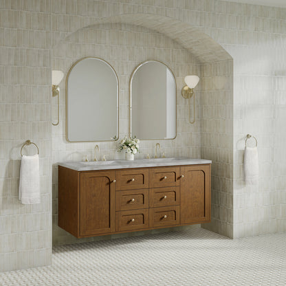 Laurent 60" Double Vanity, Honey Oak w/ 3 CM Victorian Silver Silestone Top w/FreePower Wireless Charger, view 9
