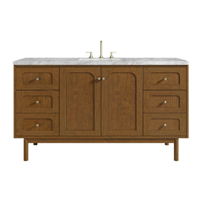 Laurent 60" Single Vanity, Honey Oak w/ 3 CM Carrara Marble Top